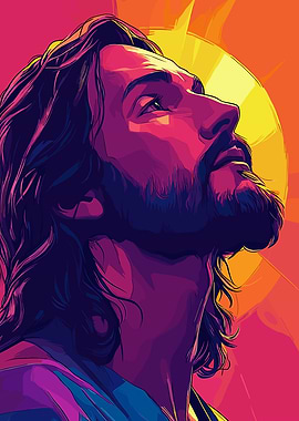 Jesus Christ looking up to sun