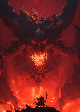 Demon Confrontation Fiery Landscape