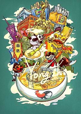 Cartoon Chinese Food Bowl Illustration