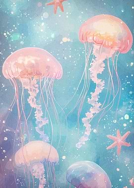 Watercolor Jellyfish and Starfish