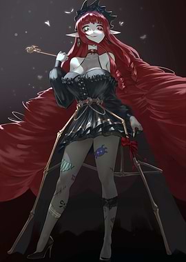 Red-haired woman in black dress