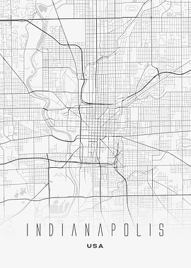 Indianapolis, USA - Minimalist City Map Poster, Modern Urban Street Print