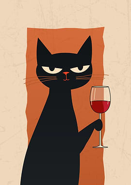 wine not Black Cat with Wine Glass