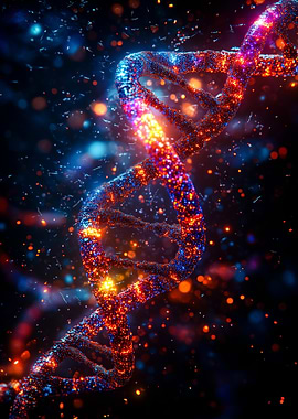 DNA Strand with Glowing Particles