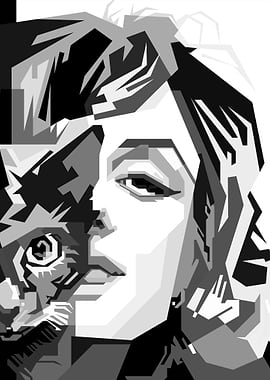 Monochrome Portrait: Woman and Cat