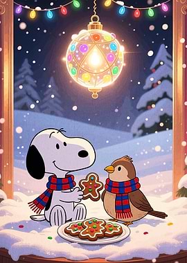 Snoopy and Bird Christmas Cookies