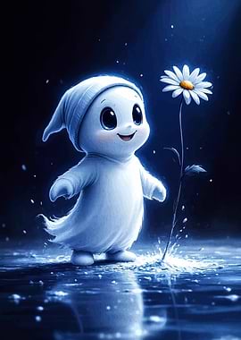 Cute Ghost with Daisy Flower