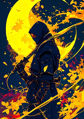 Ninja with Sword and Moon
