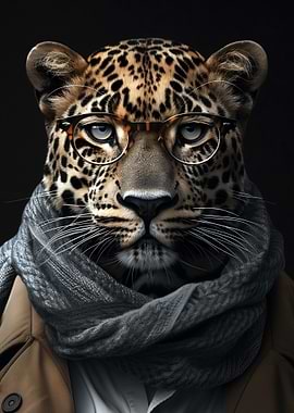 Leopard with Glasses and Scarf
