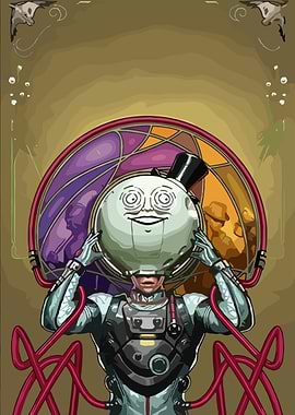 Steampunk Astronaut with Moon Head