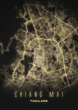 Chiang Mai, Thailand - Illuminated City Map Poster, Glowing Urban Nightscape