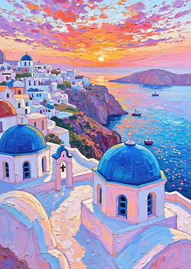 Santorini Sunset Painting
