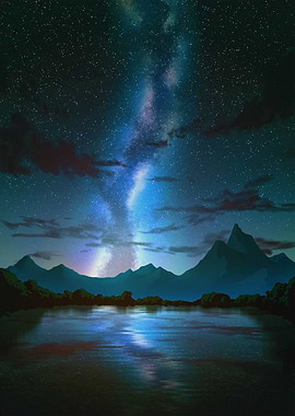Milky Way over Mountain Lake
