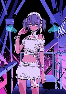 Anime Girl in Cyberpunk Cityscape