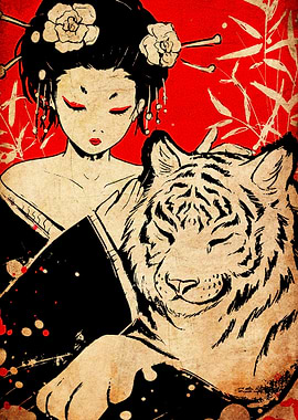 Geisha and Tiger Illustration
