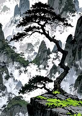 Mountain Landscape with Tree