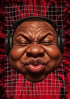 Caricature of Funny Man with Headphones