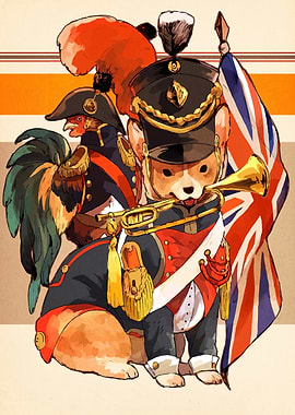 Corgi and Rooster British Soldiers