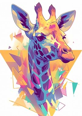 Colorful Giraffe Portrait with Geometric Background