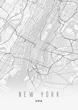 New York, USA - Minimalist City Map Print, Modern Wall Art