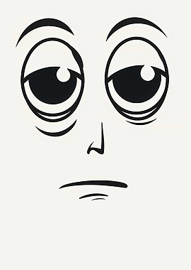 Cartoon Face with Tired Expression