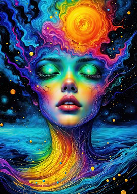 Colorful Cosmic Woman Portrait