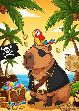 Capybara Pirate Parrot Tropical Island