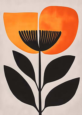 Abstract Orange and Black Flower Art