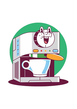 Cartoon Coffee Machine with Face