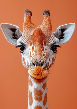 Giraffe Portrait on Orange Background