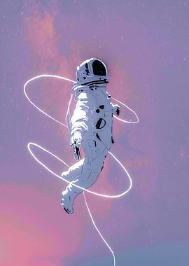 Astronaut floating in space with light