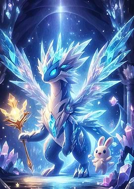 Crystal Dragon Bunny Fantasy Scene