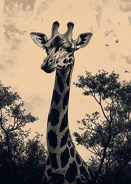 Giraffe Portrait in Sepia Tones