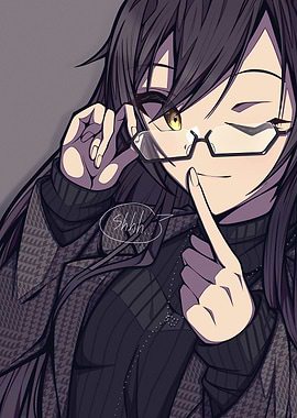 Anime Girl Shushing with Glasses