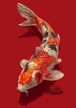 Koi Fish on Red Background