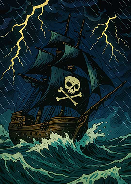 Pirate Ship Stormy Seas