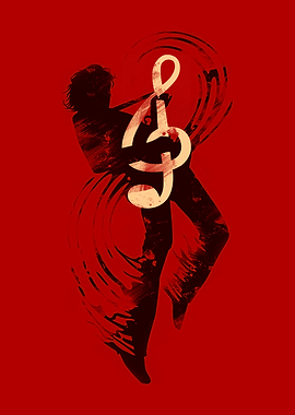 Solo Musician Silhouette with Treble Clef