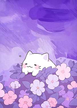 Cat Purple Flower Garden