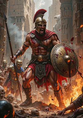 Fierce Spartan Warrior in Battle