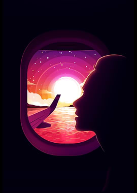 Airplane Window Sunset Silhouette