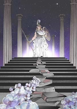 Athena on Staircase of Books