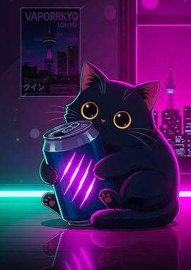 Cute Cat with Soda in Tokyo