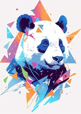 Abstract Panda Portrait with Geometric Shapes