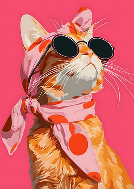 Stylish Cat with Scarf and Sunglasses
