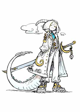 Dragon-Humanoid Character with Sword