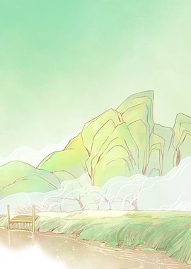 Green Mountain Landscape with Dock