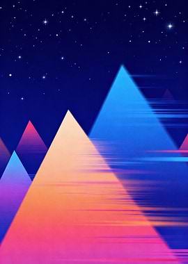 Abstract Mountain Landscape with Stars