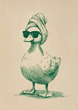 Duck with Towel and Sunglasses Illustration