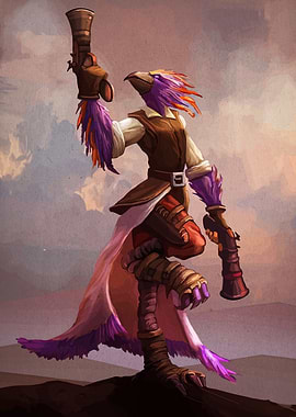 Anthropomorphic Bird Gunslinger Fantasy Character Art