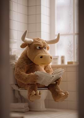 Bull Reading on Toilet